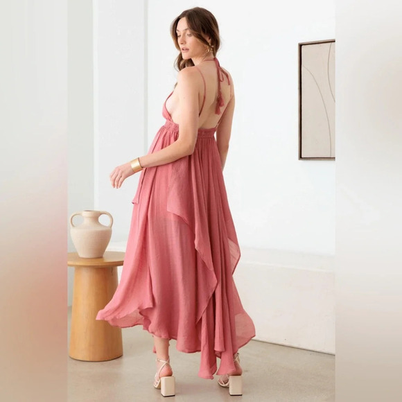 NWT-Tassel Fringe Strap Cutout Maxi Dress w/Pockets - Picture 7 of 14